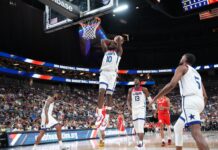 Estados Unidos pasó por arriba a Puerto Rico en la preparación mundialista Anthony Edwards camino a un volcadón para Estados Unidos.