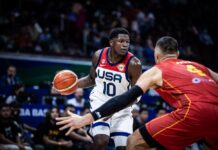 Sobria victoria de Estados Unidos ante Montenegro Anthony Edwards, la figua de Estados Unidos.