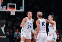 Las Lynx lograron una remontada histórica y ganaron el primer juego Courtney Williams y Napheesa Collier, las líderes de las Lynx, festejan el triunfo.