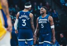 Los Timberwolves vencieron a los Lakers sin James: lo mejor del viernes Anthony Edwards y Jalen McDaniels festejan en el triunfo de Minnesota.