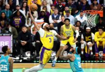 Lakers-Hornets fue postergado por los incendios en Los Ángeles Anthony Davis intenta volcarla en un Lakers-Hornets de la 2023-24.