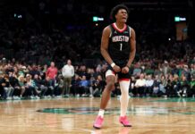 Houston sorprendió a Boston en el último segundo Amen Thompson festeja tras el tiro ganador para los Rockets.