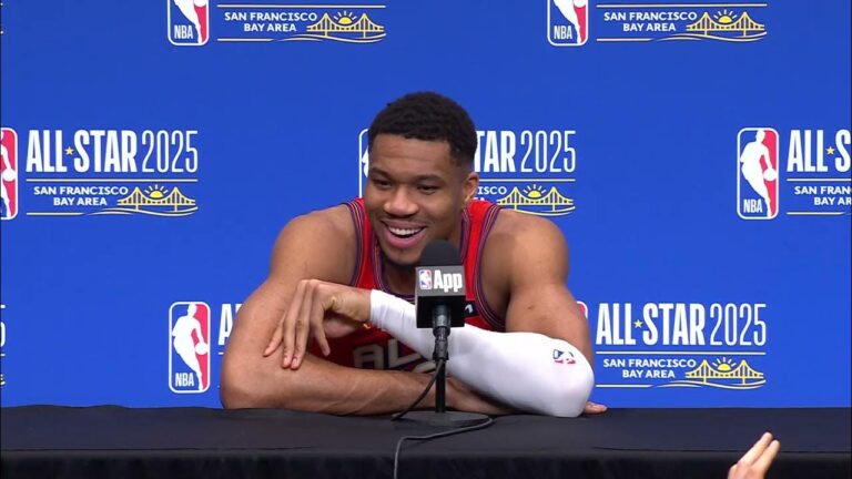 Giannis Antetokounmpo en conferencia de prensa durante el All-Star 2025.