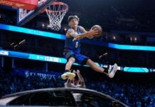 Dunk Contest 2025: Mac McClung fue un perfecto tricampeón La primera volcada de Mac McClung fue saltando a lo largo y ancho de un auto.