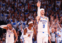 OKC Thunder pegó primero en las Finales de Conferencia Oeste El Thunder, con Shai Gilgeous-Alexander a la cabeza, celebra la victoria sobre los Minnesota Timberwolves en el juego 1 de las Finales del Oeste.