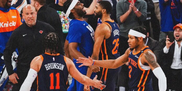 KNICKS Los Knicks celebran el triunfo que los pone a un paso de las finales de Conferencia y de eliminar al campeón defensor, los Boston Celtics.