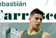 Sebastián Carrasco llega a la Liga Nacional: jugará para Gimnasia de Comodoro El póster con el que presentaron a Sebastián Carrasco.