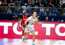 Florencia Chagas en 3×3 Radio: «Quedó un orgullo por cómo jugamos» Florencia Chagas festeja después de una anotación de Argentina.