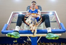 José Vildoza deja Boca tras un paso soñado: jugará en el Girona de España José Vildoza festeja arriba del aro.