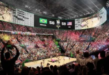 Los Ángeles 2028: el básquetbol olímpico cambia su formato El póster del Intuit Dome que presentó la organización de Los Ángeles 2028.