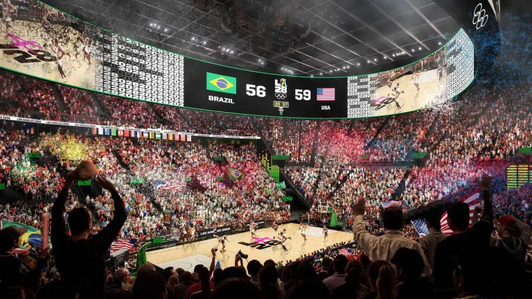 El póster del Intuit Dome que presentó la organización de Los Ángeles 2028.