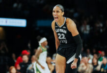 WNBA: Fever y Aces se verán las caras en semifinales A'JA Wilson festeja tras una conversión ante las Storm.