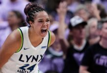 WNBA: Minnesota logró una remontada histórica y se metió en semifinales Napheesa Collier festeja el triunfazo de las Lynx en Golden State.