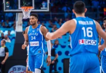Grecia superó a Lituania y se metió en semis del EuroBasket después de 16 años Antetokounmpo festeja en el partido de Grecia y Lituania.