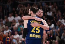 Eurostep – Capítulo 14: ¿qué pasa con los gigantes de España? El Barcelona festeja tras su triunfo sobre la Virtus Bologna.