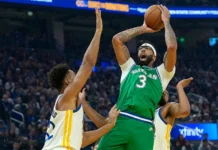 La salud de Anthony Davis vuelve a preocupar a la NBA Anthony Davis lanza ante la marca de los Warriors. Foto: Getty Images.